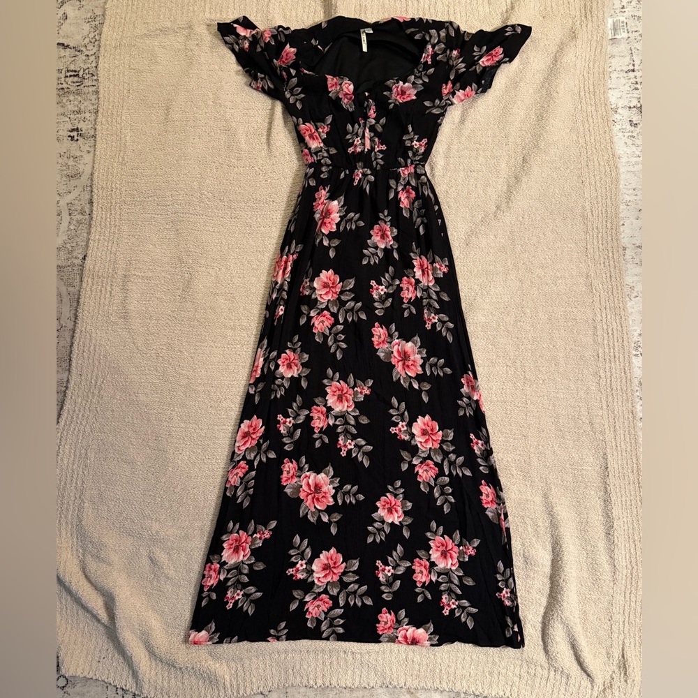 Miami Black and Pink Floral Maxi Dress